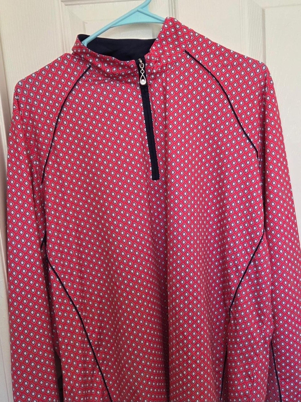 SanSoleil Women’s Pink Diamond-Print Quarter-Zip Golf Top Size XXL